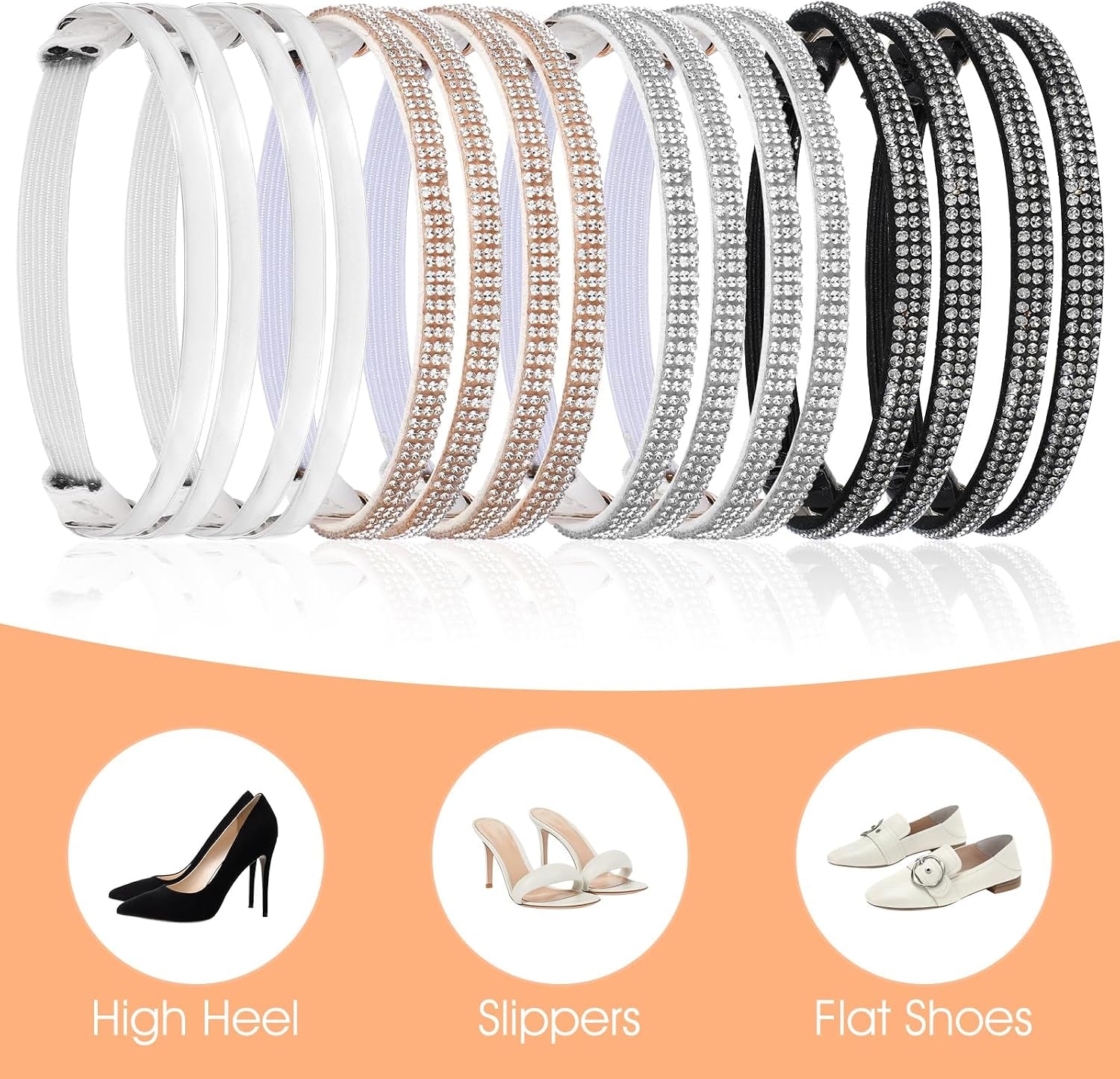 4 Pairs High Heels Shoe Straps Elastic Holding Heels Ankle Belt Band Detachable Rhinestone Straps Adjustable Shoelace
