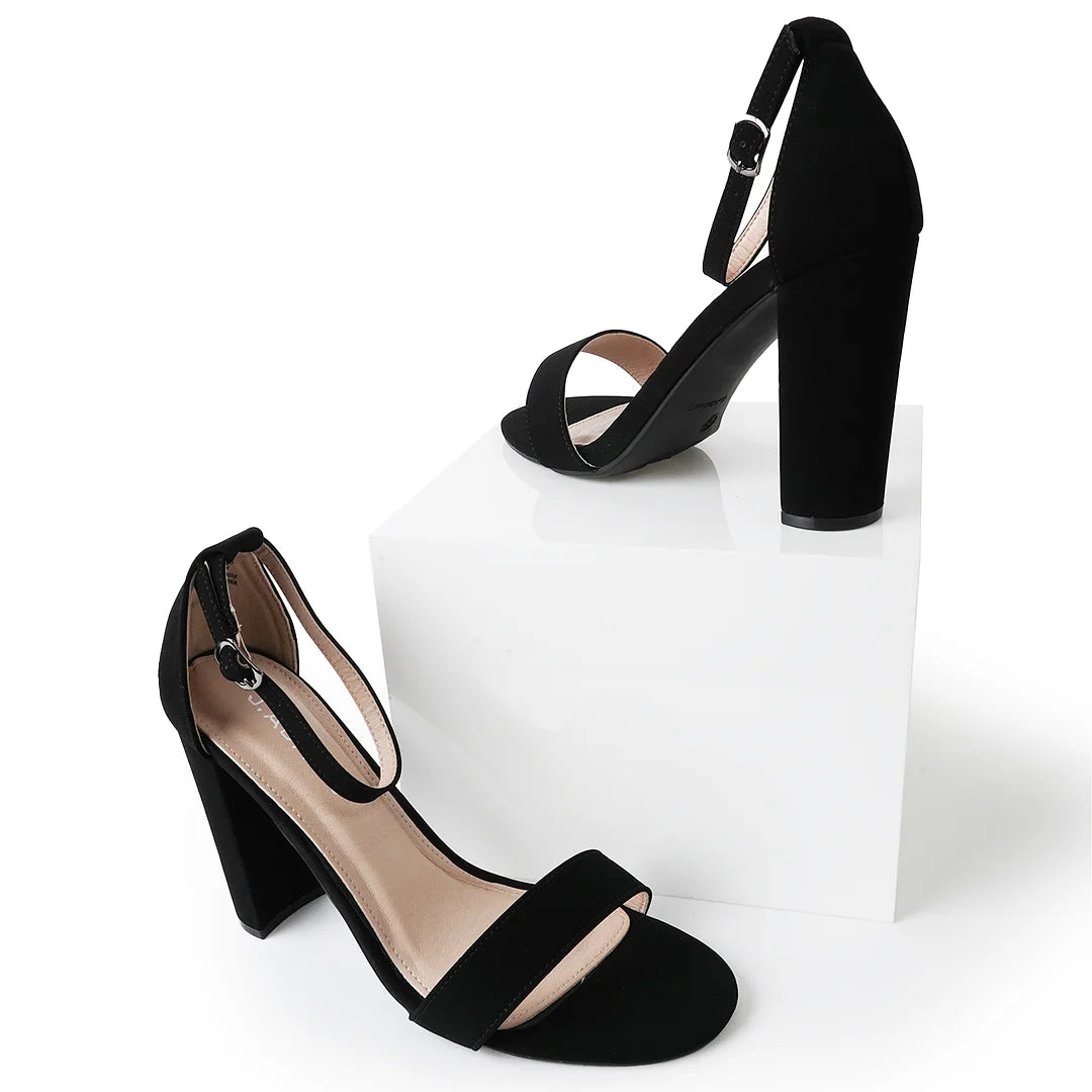 Shirley High Silver Comfortable Heels for Women | Open Toe Ankle Strap Sandal Block Heel Dress Platform