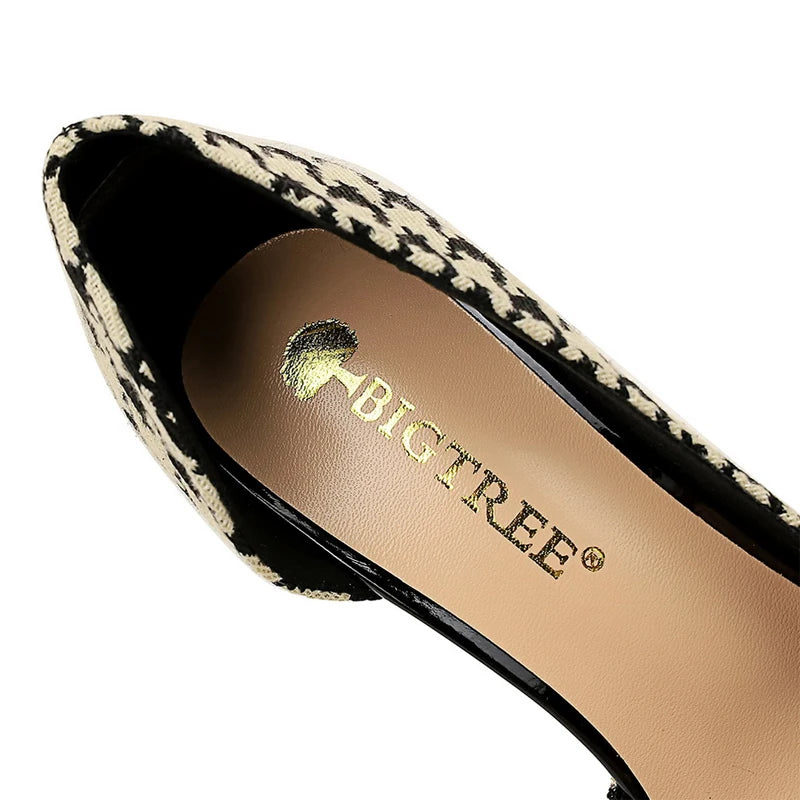 BIGTREE Shoes 2026 Spring Women Pumps Pearl Metal Chain High-Heels Checked Grain Stilettos Women Heels Luxury Banquet Shoes 43